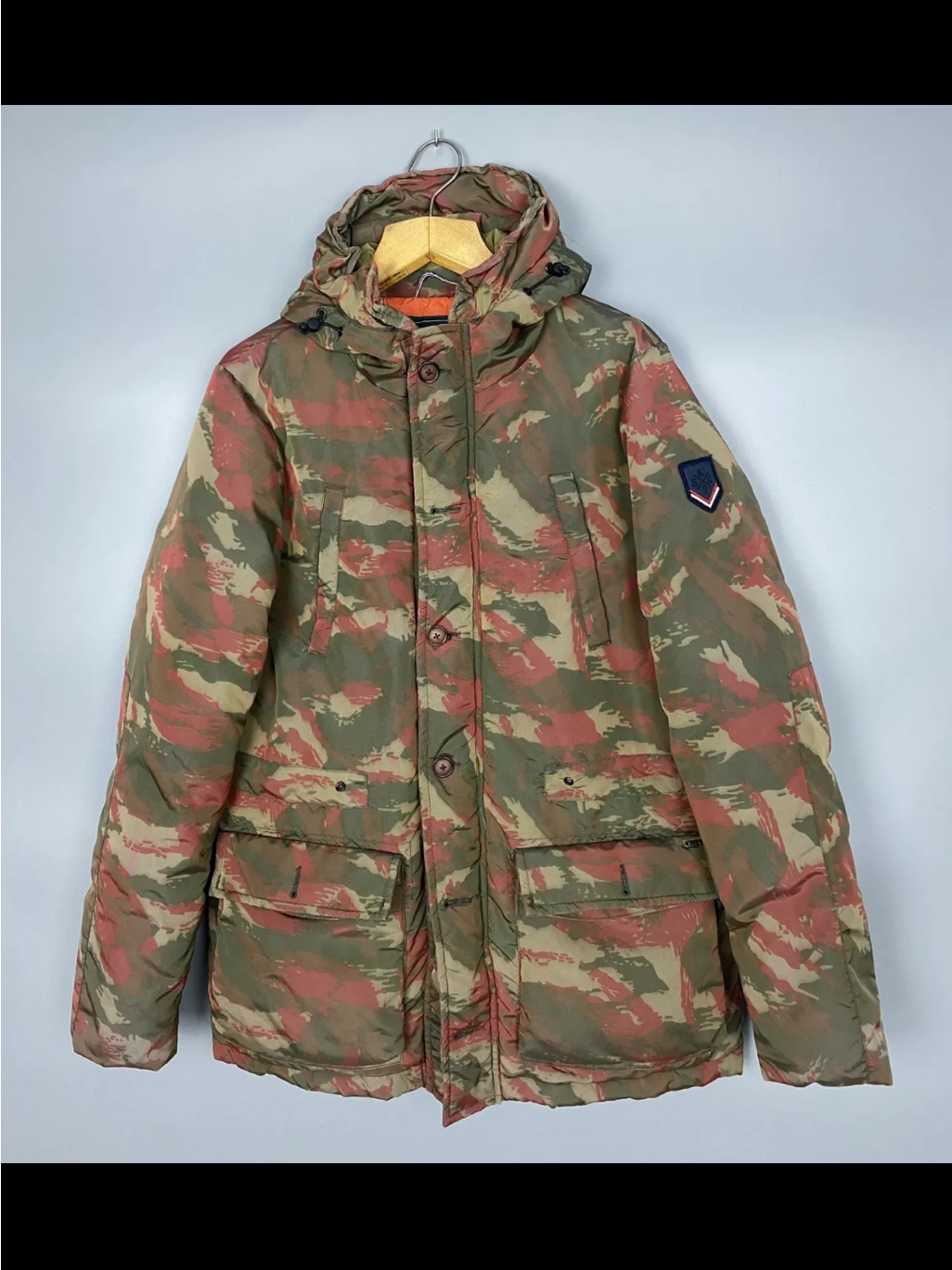 Scotch & Soda Camo Puffer Jacket In Orange & Camouflage